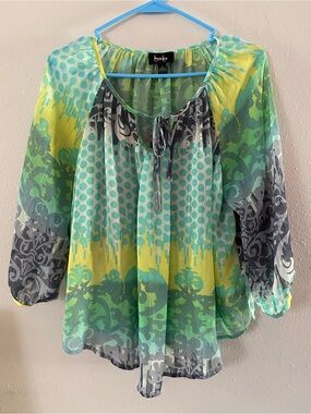 By and By Green & Teal Peasant Blouse